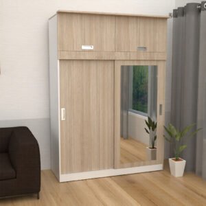 Melaminazab Ropero Moderno con Puertas Corredizas y Espejo