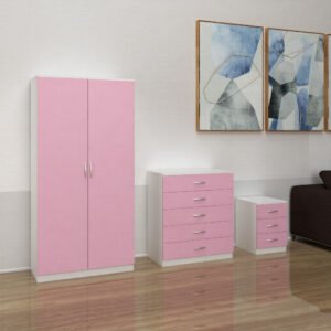 Combo Pink Ropero + Cómoda + Velador
